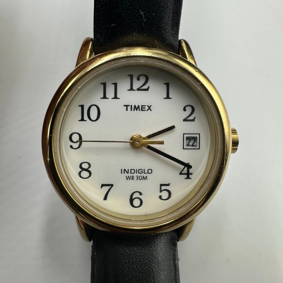 3/$30 Timex Watch Women Gold Tone White Dial Date Window Water Resistant - Picture 1 of 15